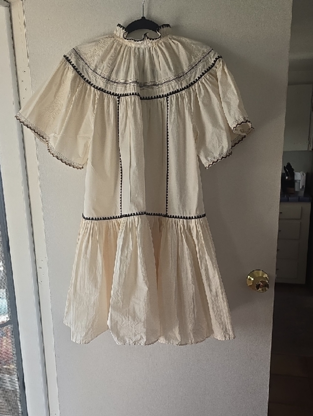 Ulla Johnson Desi Cream Mini Dress with Black Trim - Picture 6 of 7